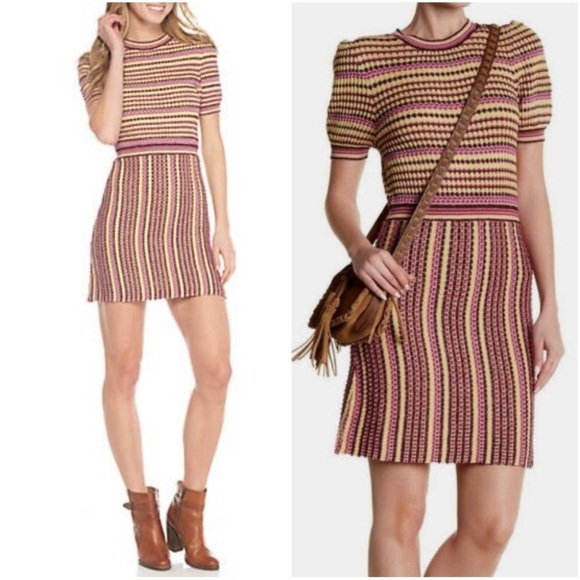 Free People Dresses & Skirts - Free People Pink and Yellow Knit Dress